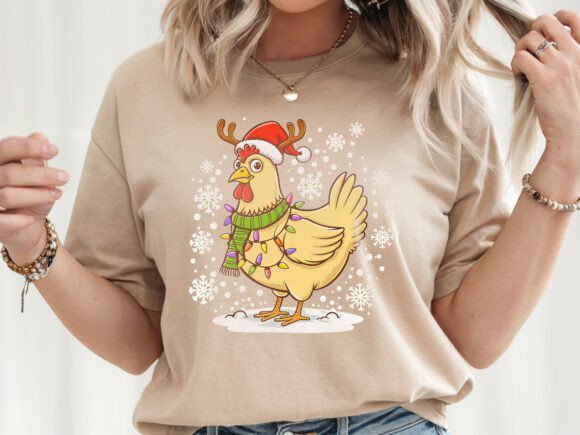 Christmas Hen Chicken Santa Hat Farmer Graphics for T-Shirt Designs
