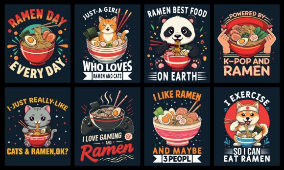 Ramen T-Shirt Design Bundle for Graphics and T-Shirt Designs