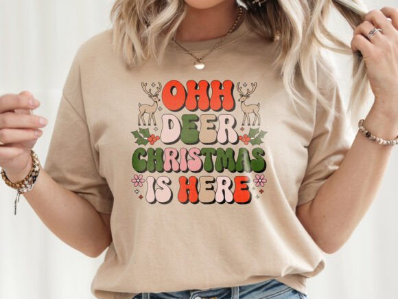 Retro Ohh Deer Christmas is Here Graphics for T-Shirt Designs