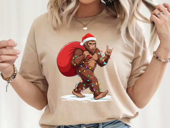 Santa Bigfoot Christmas Lights Rock Graphics & T-Shirt Designs